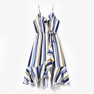 Striped Blue and Brown Spaghetti straps Dress